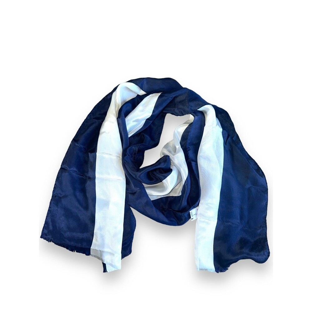 Oscar de la Renta Vintage Silk Scarf Blue White Stripe Made in Japan
